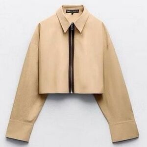 New Zara Zippered Crop Poplin Shirt XS